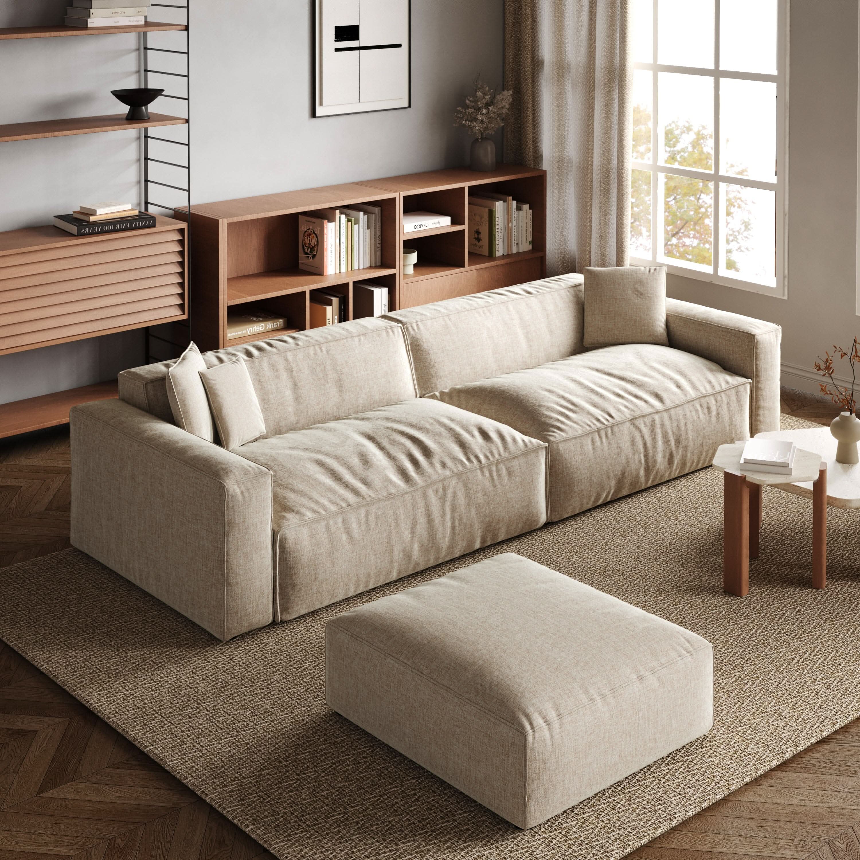 Cottonfy Elegant Linen Tofu Block Fabric Down Sofa