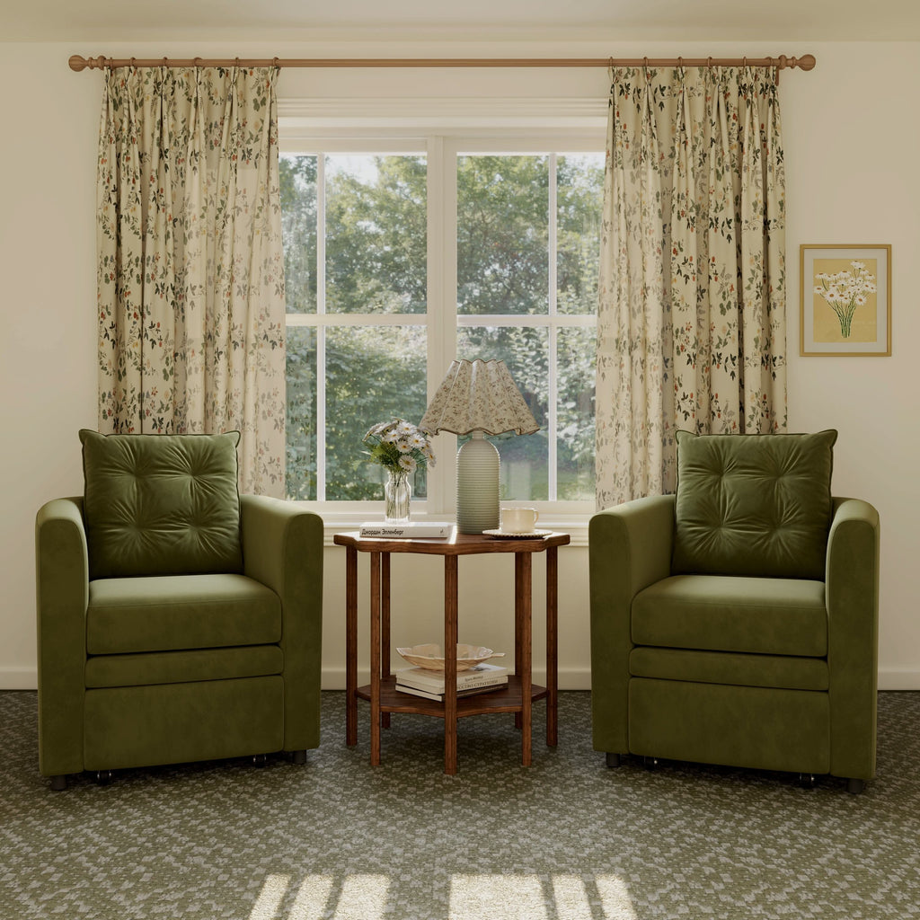 Cottonfy Green Velvet Armchair with Hidden Storage Footstool