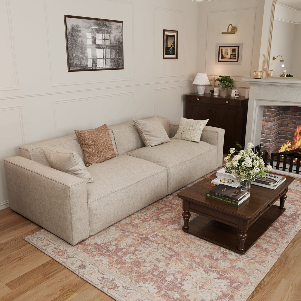 Cottonfy Elegant Linen Tofu Block Fabric Down Sofa