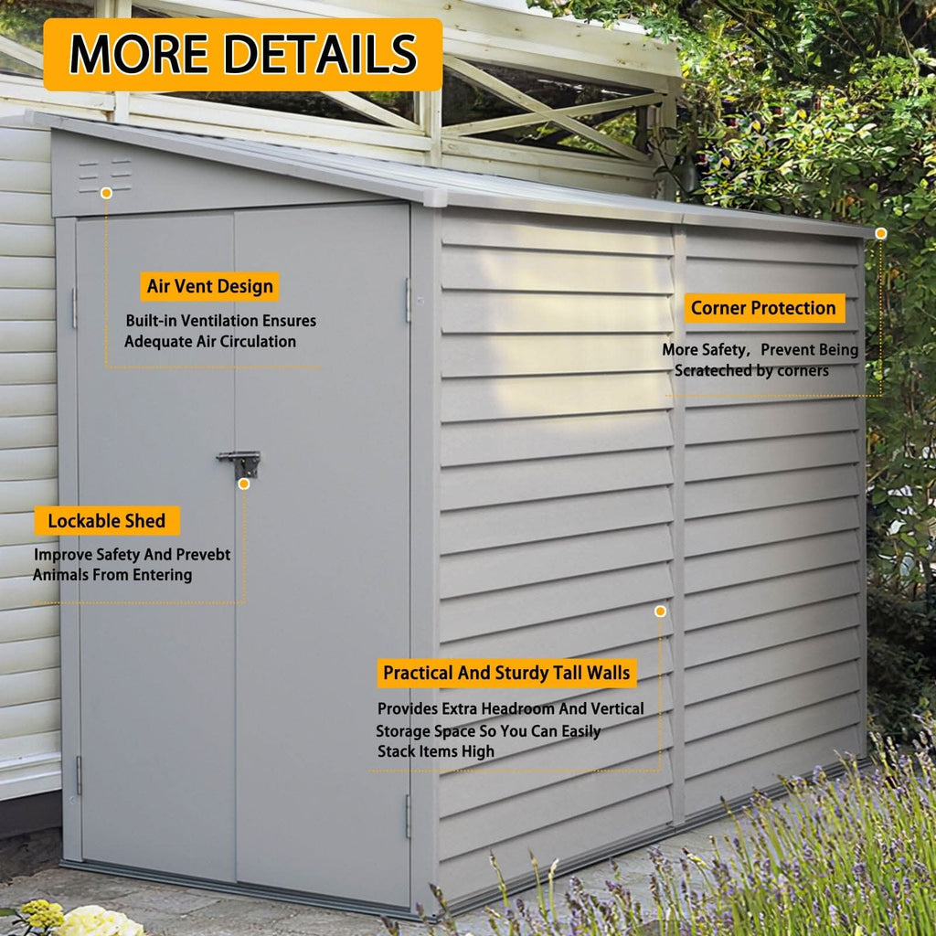 4.6×9 ft Steel Garden Bike Storage Shed Grey/White/Black Lockable