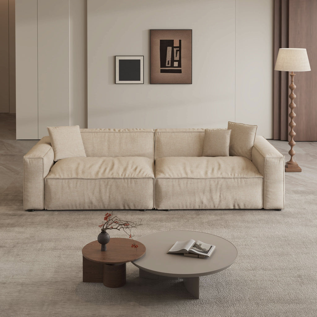 Cottonfy Elegant Linen Tofu Block Fabric Down Sofa