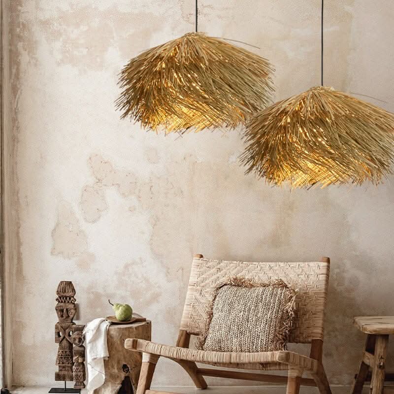 Lightsin Straw Stack Shaped Rattan Woven Pendant Light