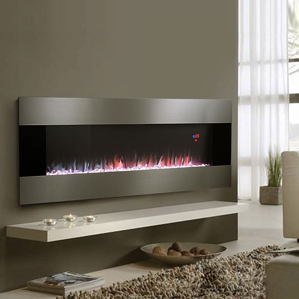 40 Inch Silver Electric Fireplace Wall Mounted Electric Fireplaces with Multi-color Flames