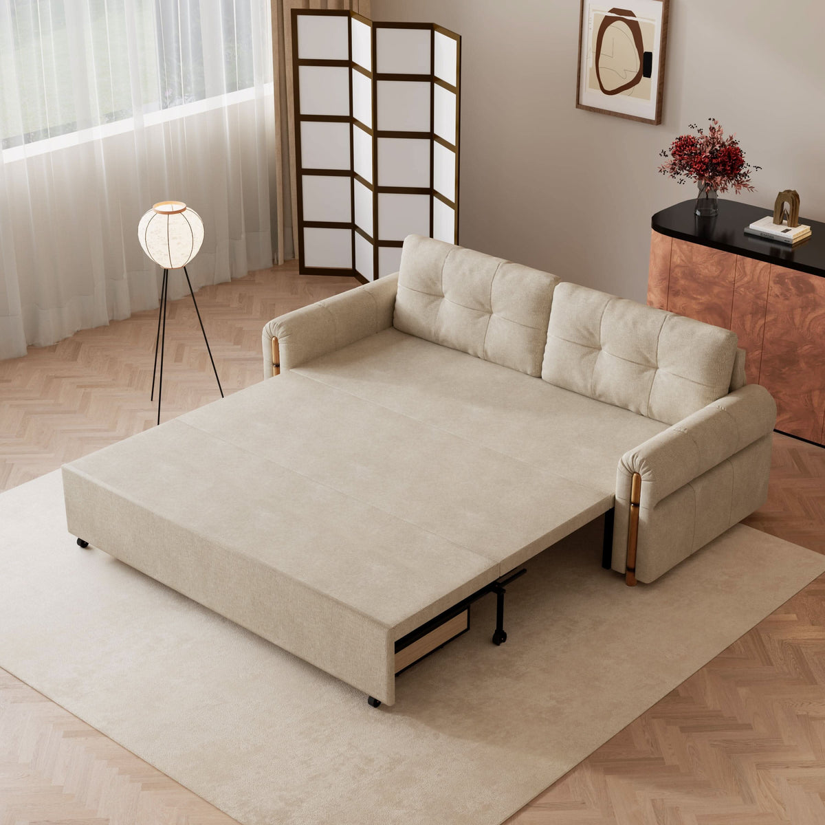 Cottonfy Vintage Pet Friendly Bamboo Design Sofa Bed with Storage
