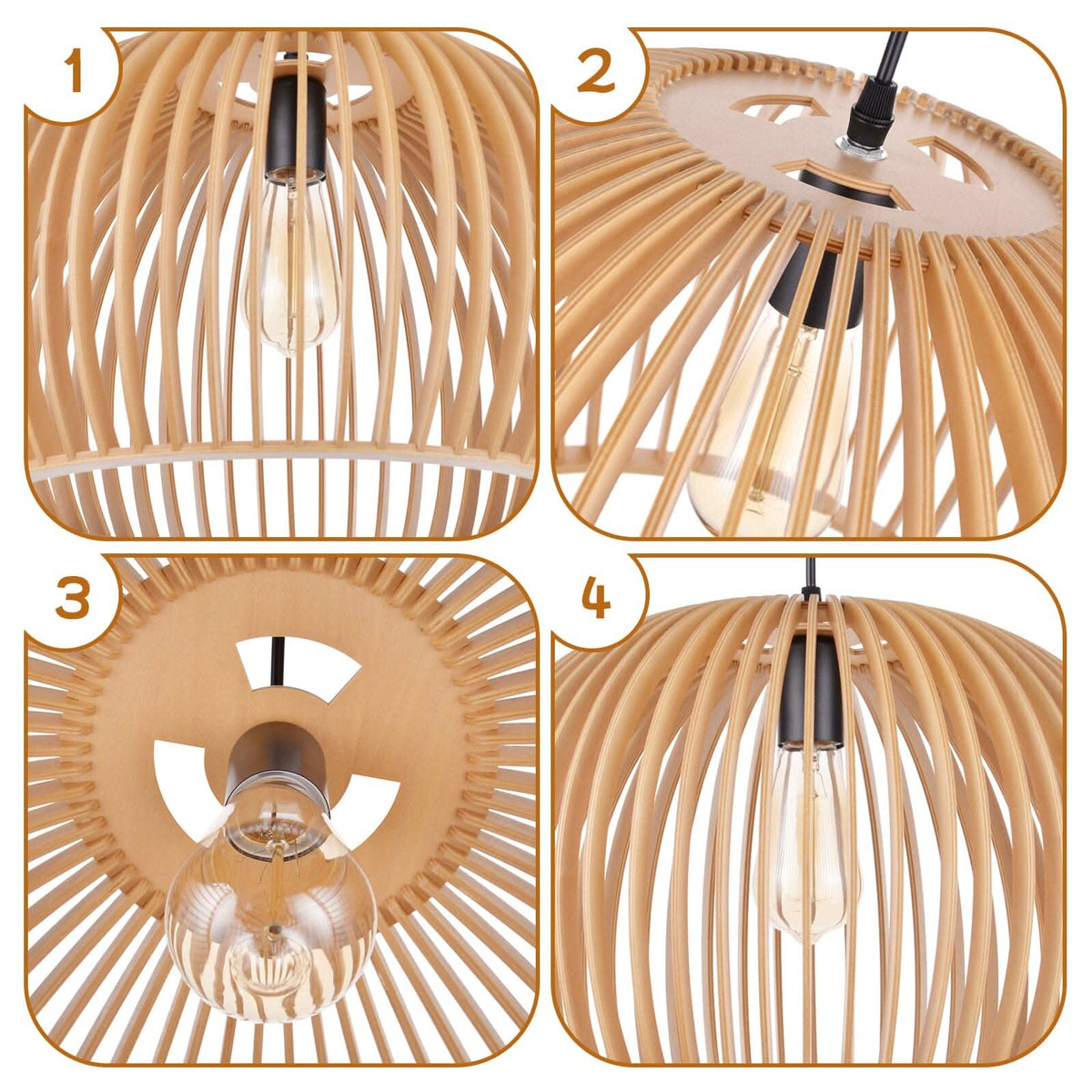 Lightsin Shadome-Natural Wood Pumpkin Pendant Light Eco Friendly Rustic Hanging Lamp for Home Decor