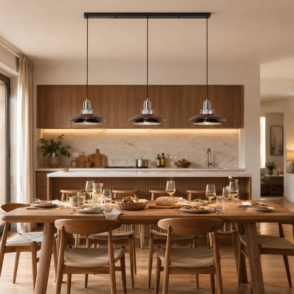 3-Light Walnut Iron Pendant Light | Adjustable E27 Ceiling Lamp