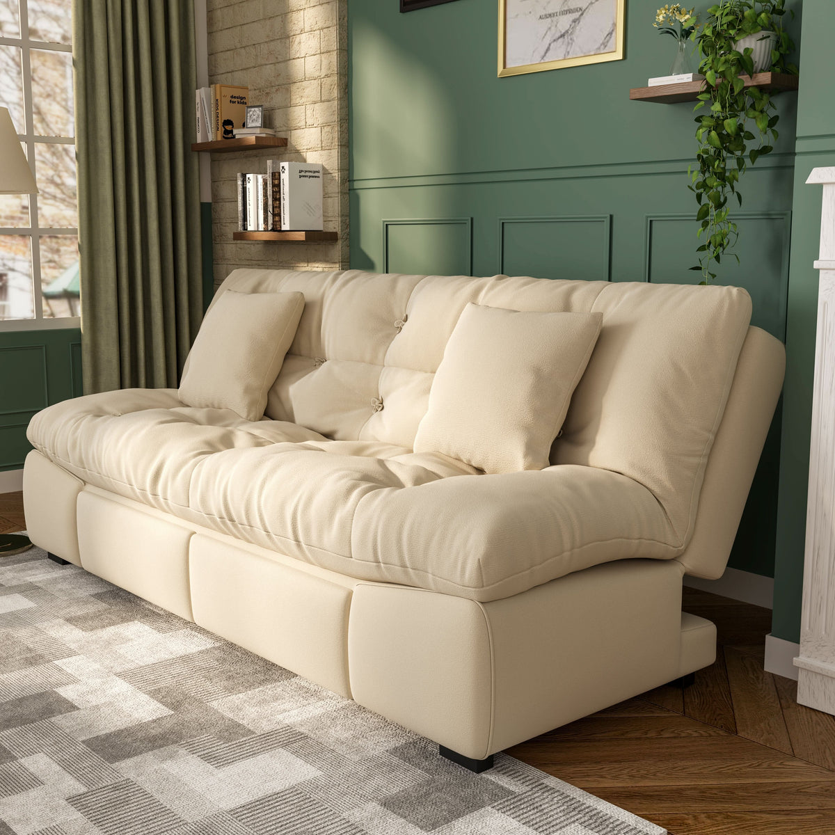 Cottonfy Upgrade Cream Cloud Double Folding Sofa Bed with Storage