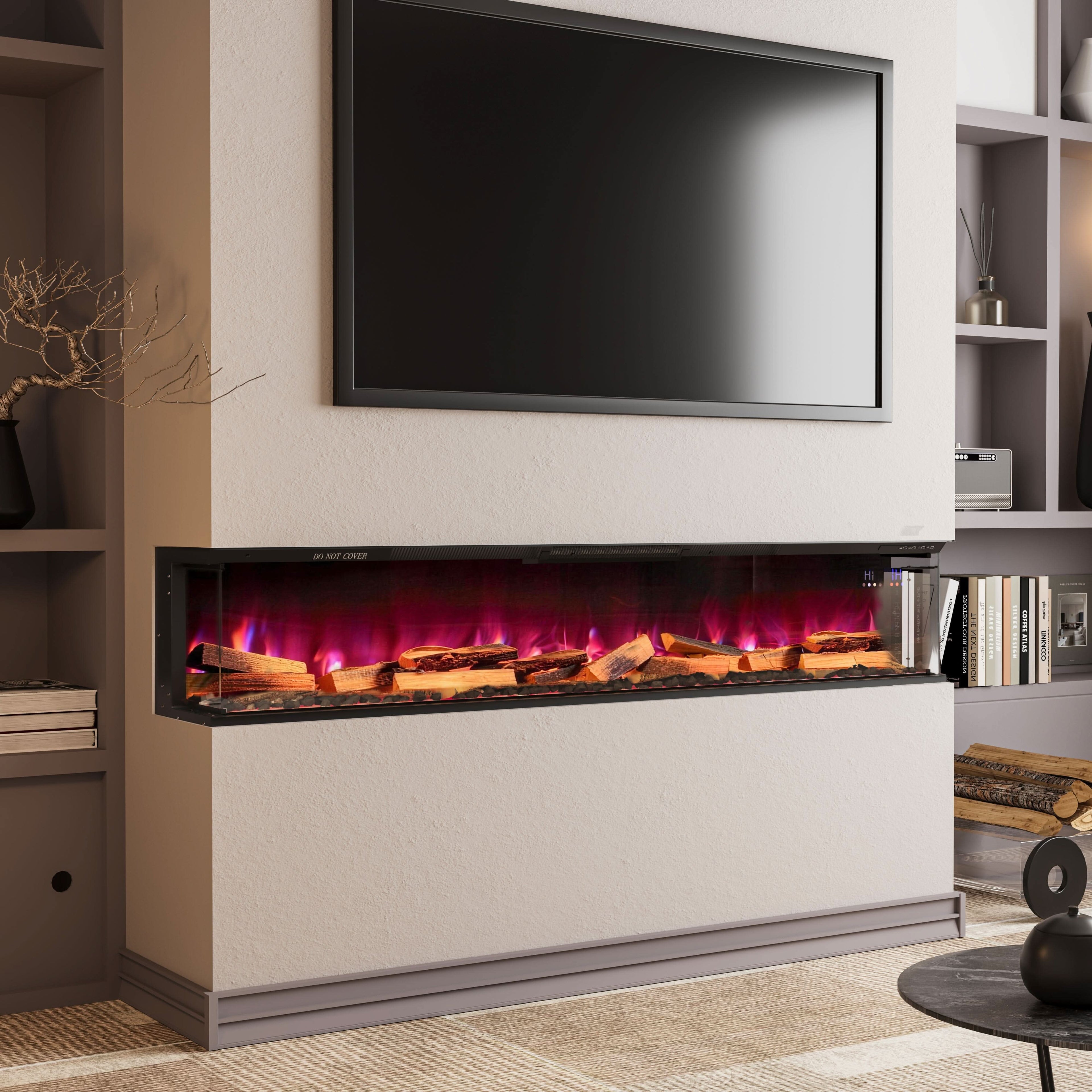 40/50/60/70-Inch 3-Sided Freestanding Electric Fireplace 12 Flame Colours and 5 Brightness Modes