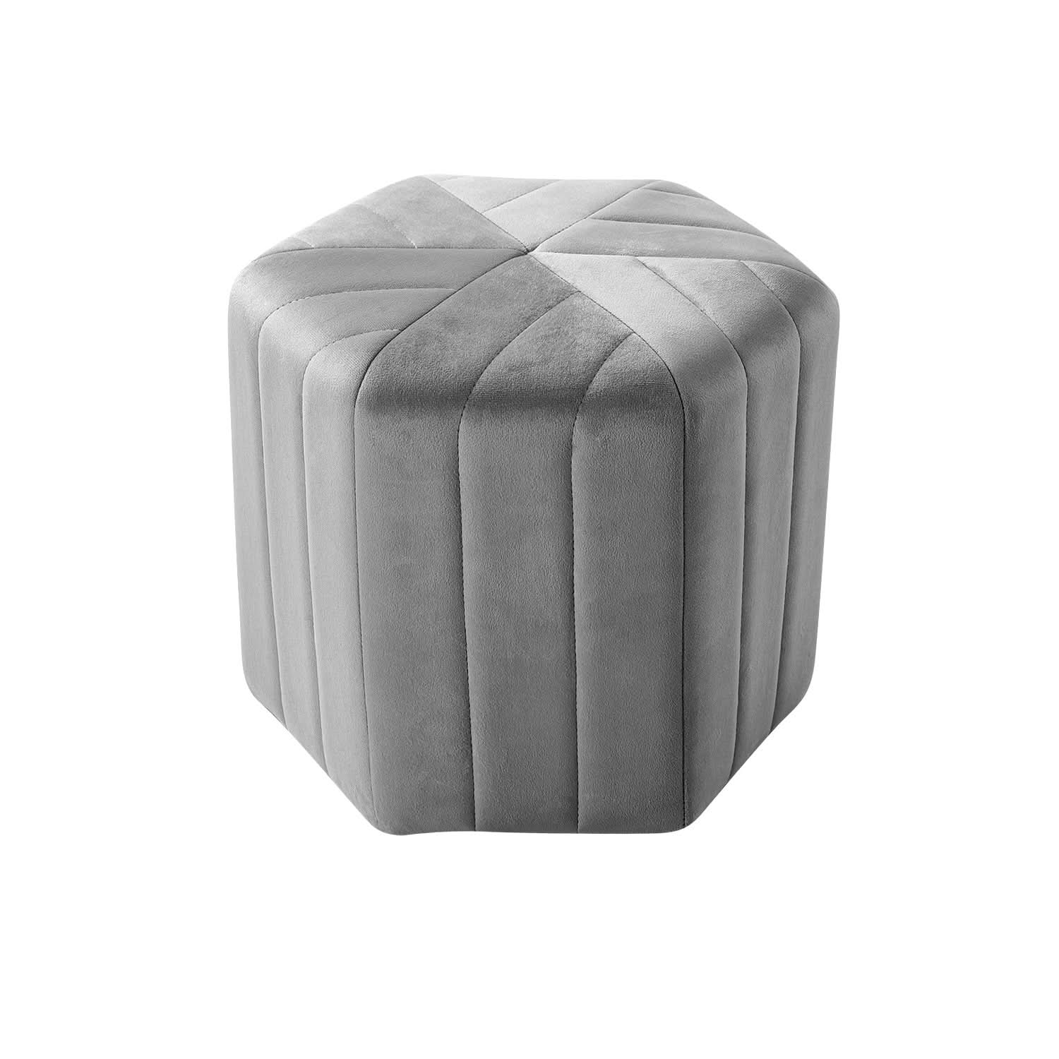 40cm Wide Hexagon Shape Velvet Footstool Striped Ottoman 25D Sponge Footrest