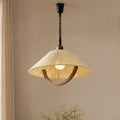 Natural Wood Curved Pendant Light | Cotton Cord Ceiling Lamp