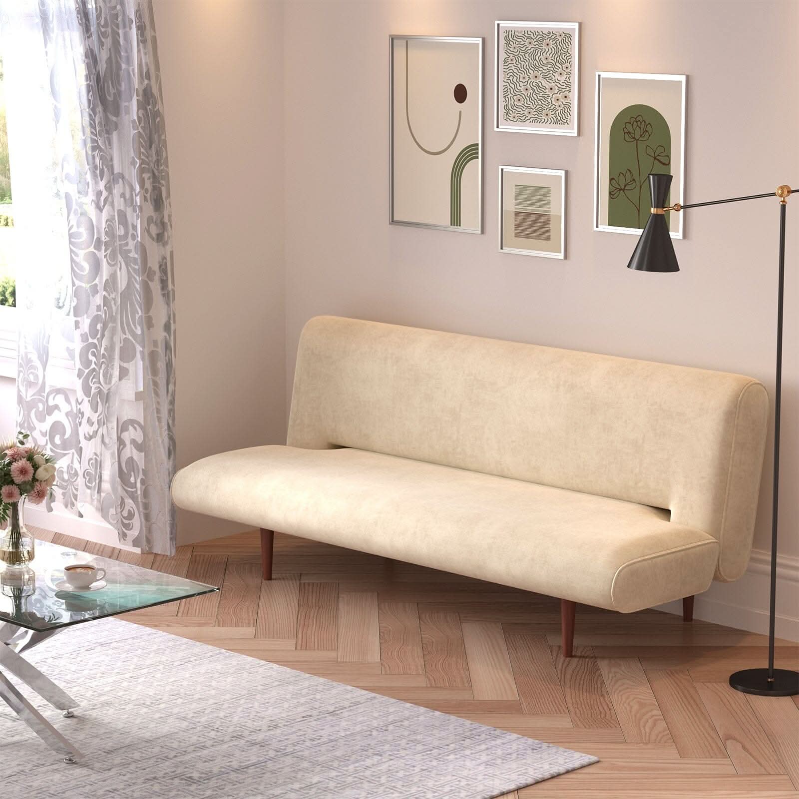 3 Seater Upholstered Sofa Bed Couch with Wood Legs