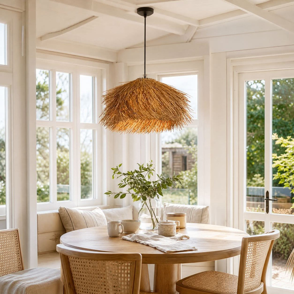 Lightsin Straw Stack Shaped Rattan Woven Pendant Light