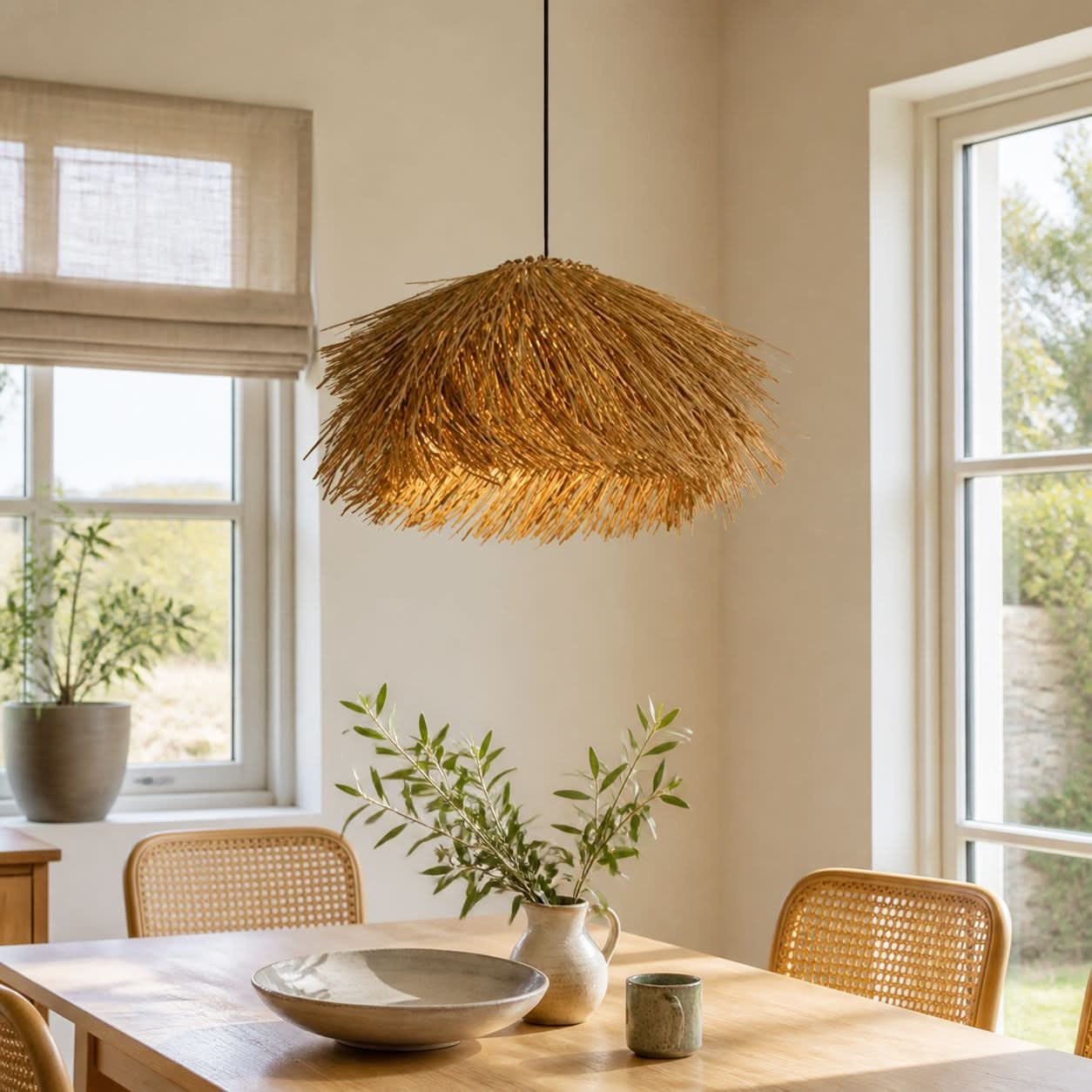 Lightsin Straw Stack Shaped Rattan Woven Pendant Light