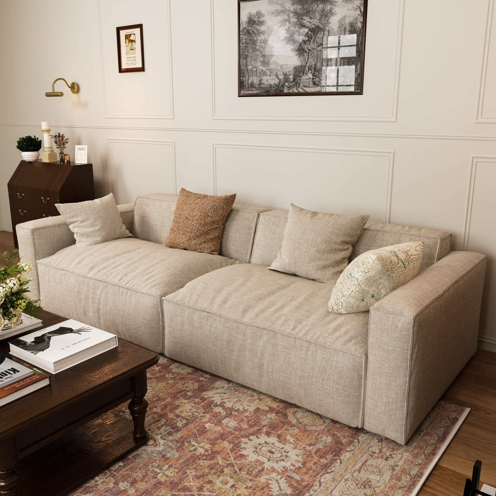 Cottonfy Elegant Linen Tofu Block Fabric Down Sofa