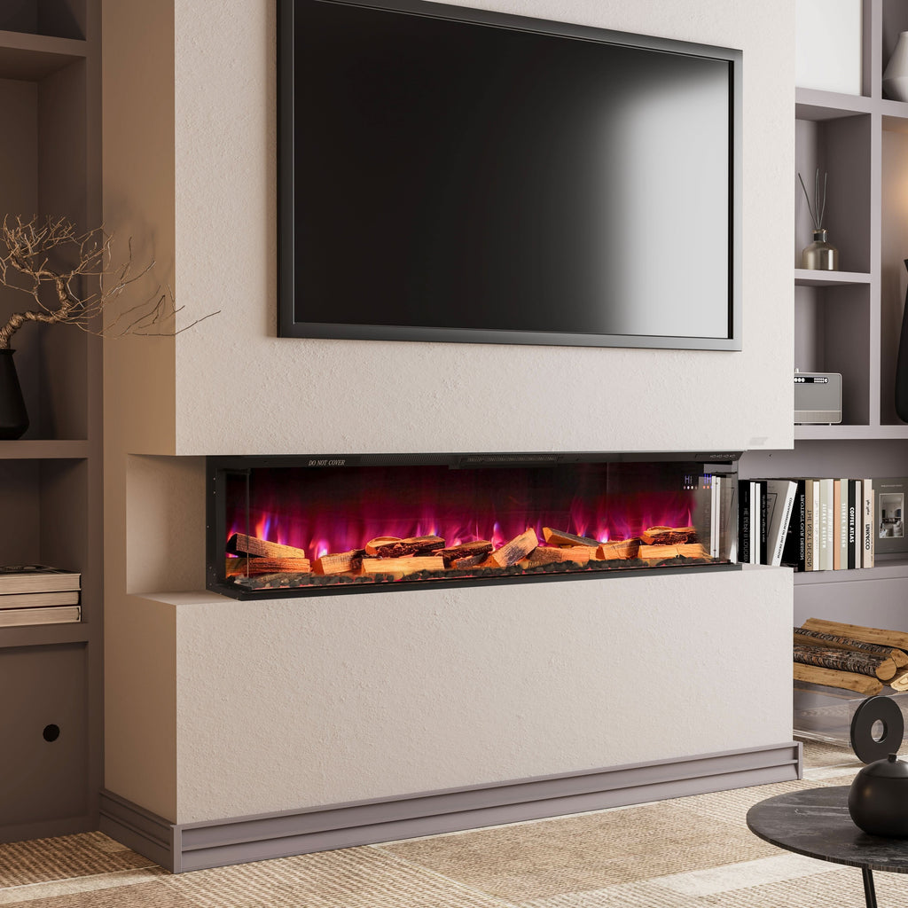 40/50/60/70-Inch 3-Sided Freestanding Electric Fireplace 12 Flame Colours and 5 Brightness Modes