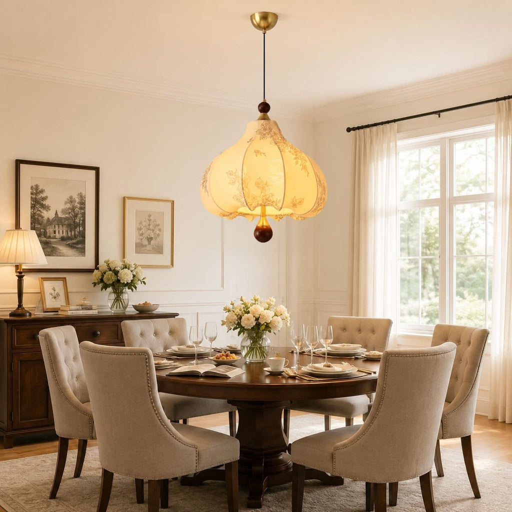 Yellow Floral Fabric Pendant Light | Adjustable E27 Ceiling Lamp