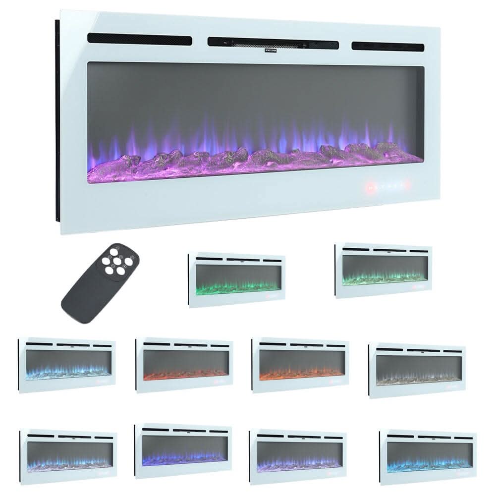 60 Inch Wall Mounted Fireplaces Recessed Fireplace 1800W White 5120BTU Electric Heaters
