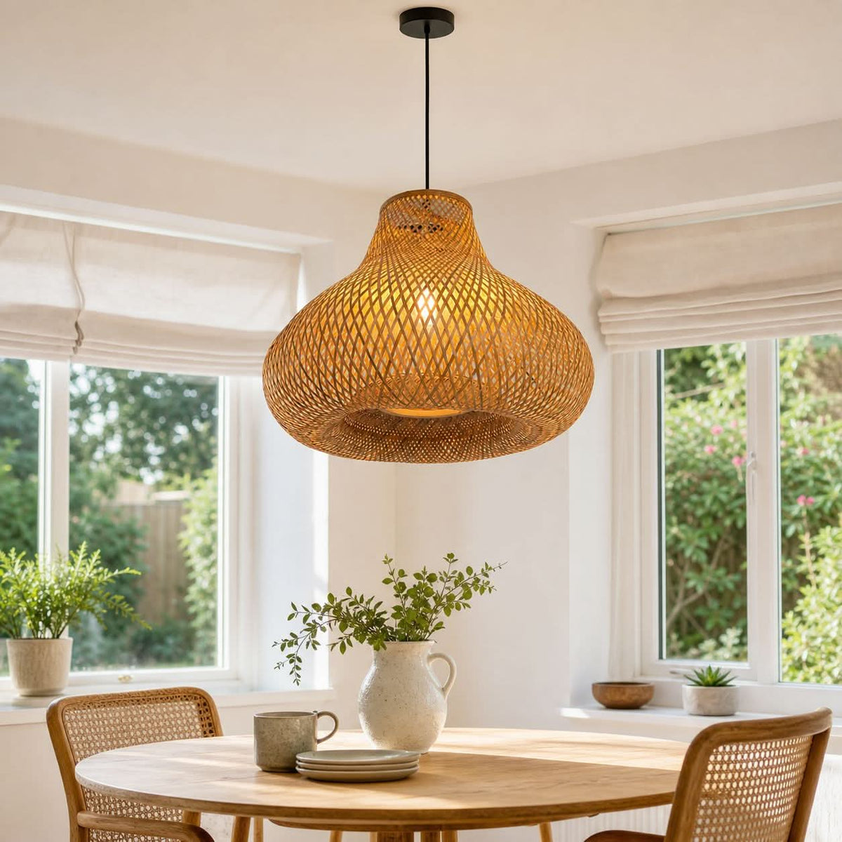 Lightsin Gourd Bamboo Pendant Light – Handwoven Eco-Friendly Ceiling Light for Living Room & Kitchen Decor