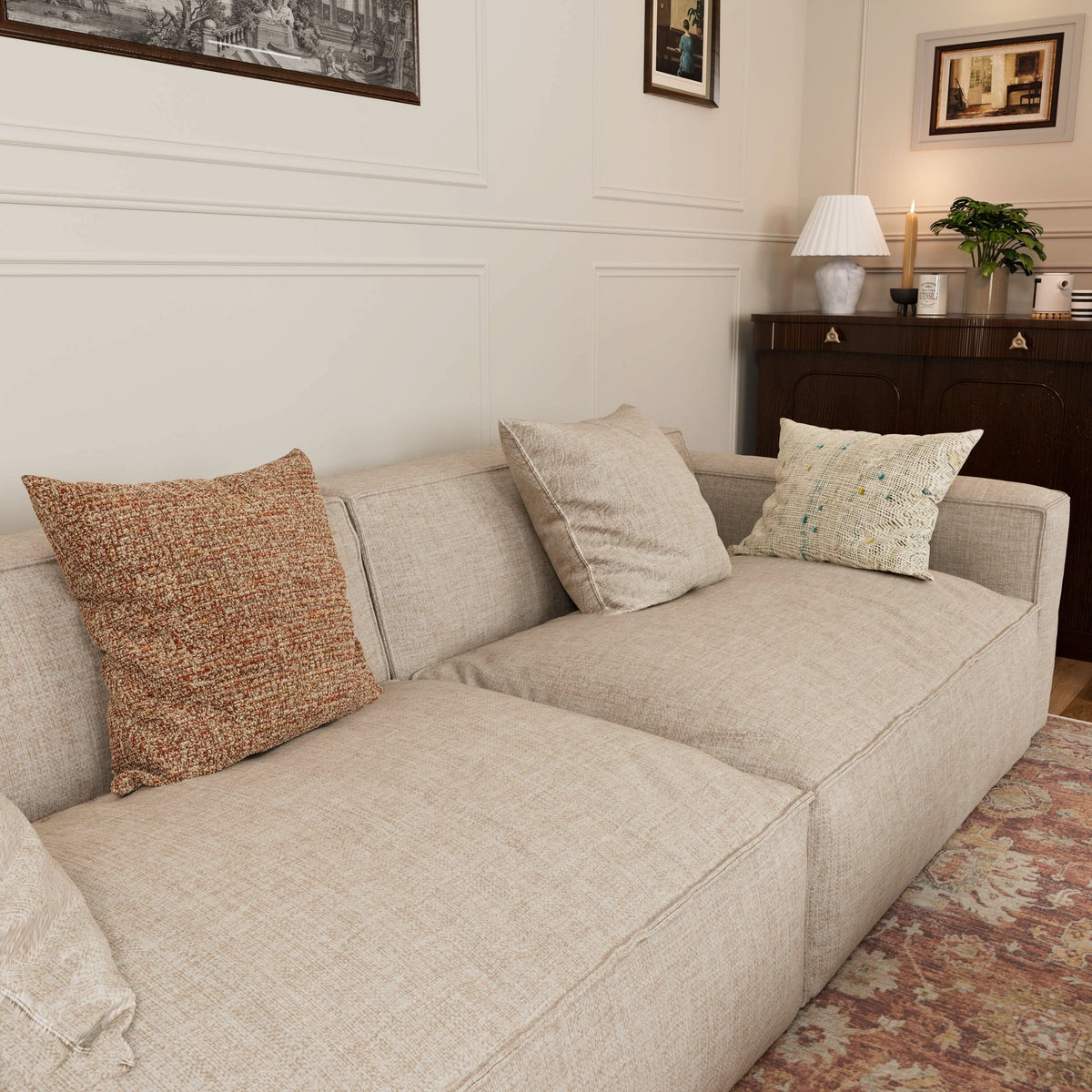 Cottonfy Elegant Linen Tofu Block Fabric Down Sofa