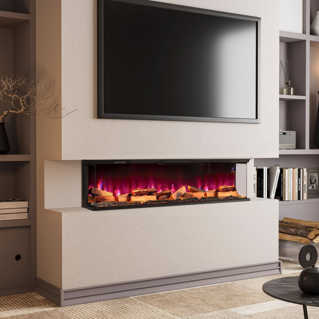 40/50/60/70-Inch 3-Sided Freestanding Electric Fireplace 12 Flame Colours and 5 Brightness Modes