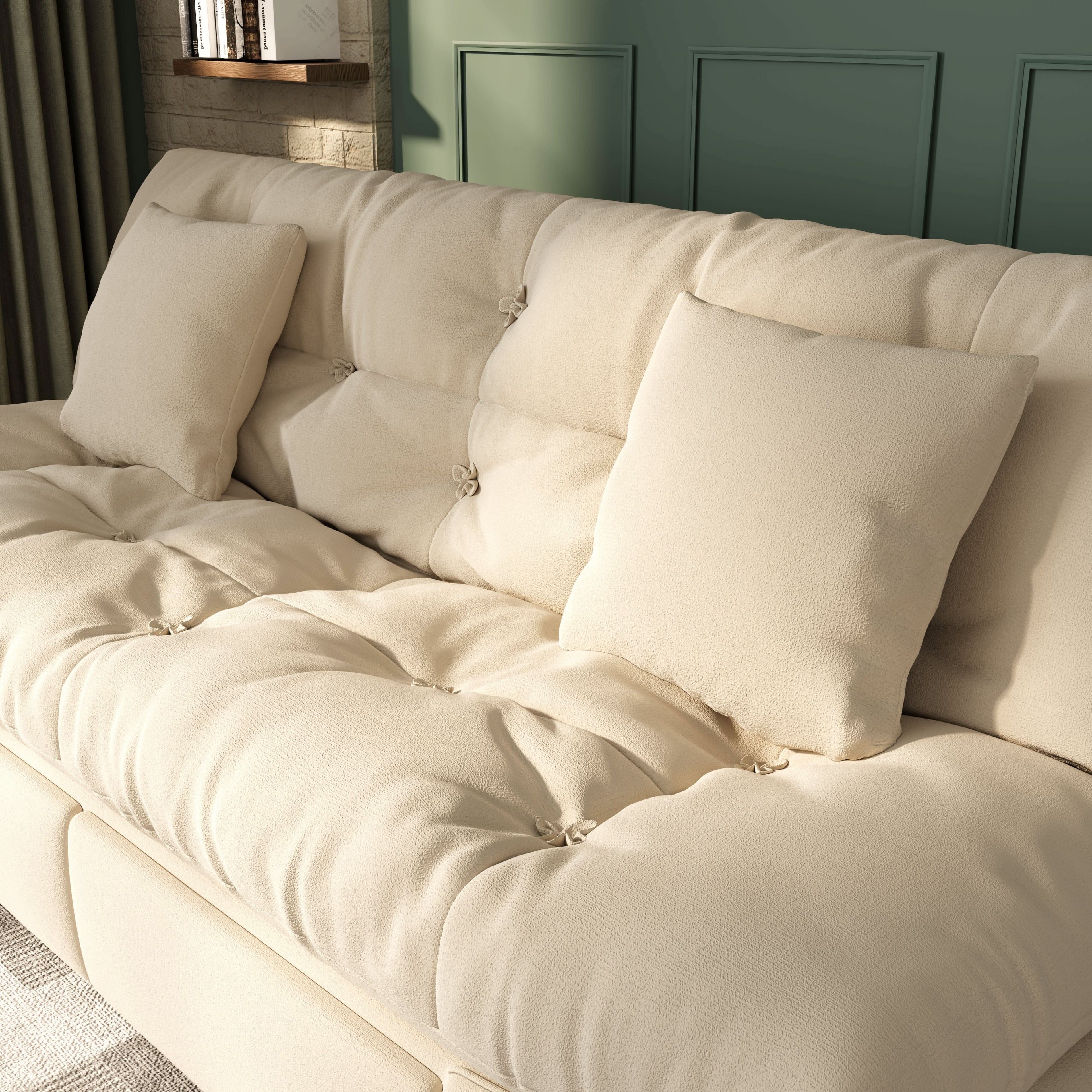 Cottonfy Upgrade Cream Cloud Double Folding Sofa Bed with Storage
