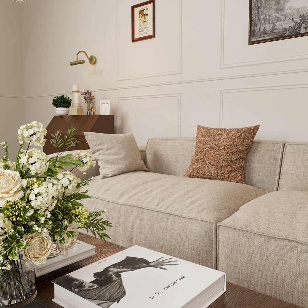 Cottonfy Elegant Linen Tofu Block Fabric Down Sofa