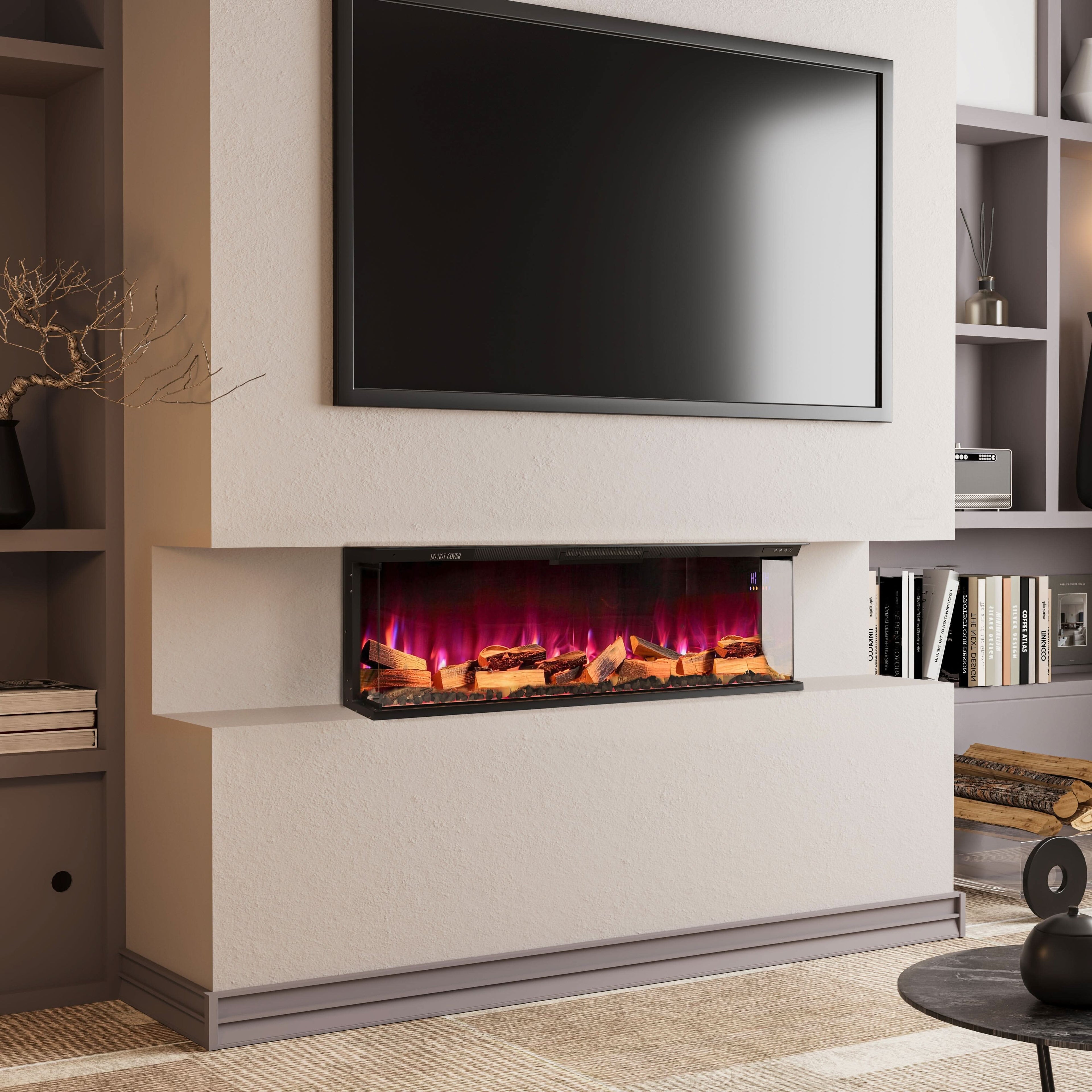 40/50/60/70-Inch 3-Sided Freestanding Electric Fireplace 12 Flame Colours and 5 Brightness Modes