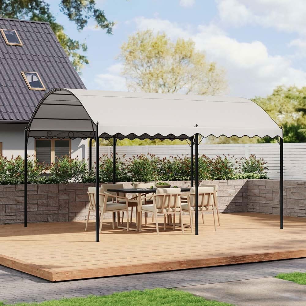 9.84 x 9.84 x 8.53 ft/ 9.84 x 13.12 x 8.53 ft Beige Arch Steel Canopy with Ground Pegs