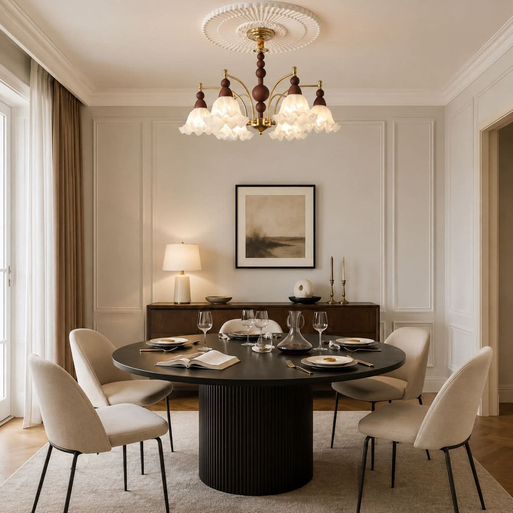 6-Light White Glass Chandelier | Adjustable E27 Ceiling Lamp