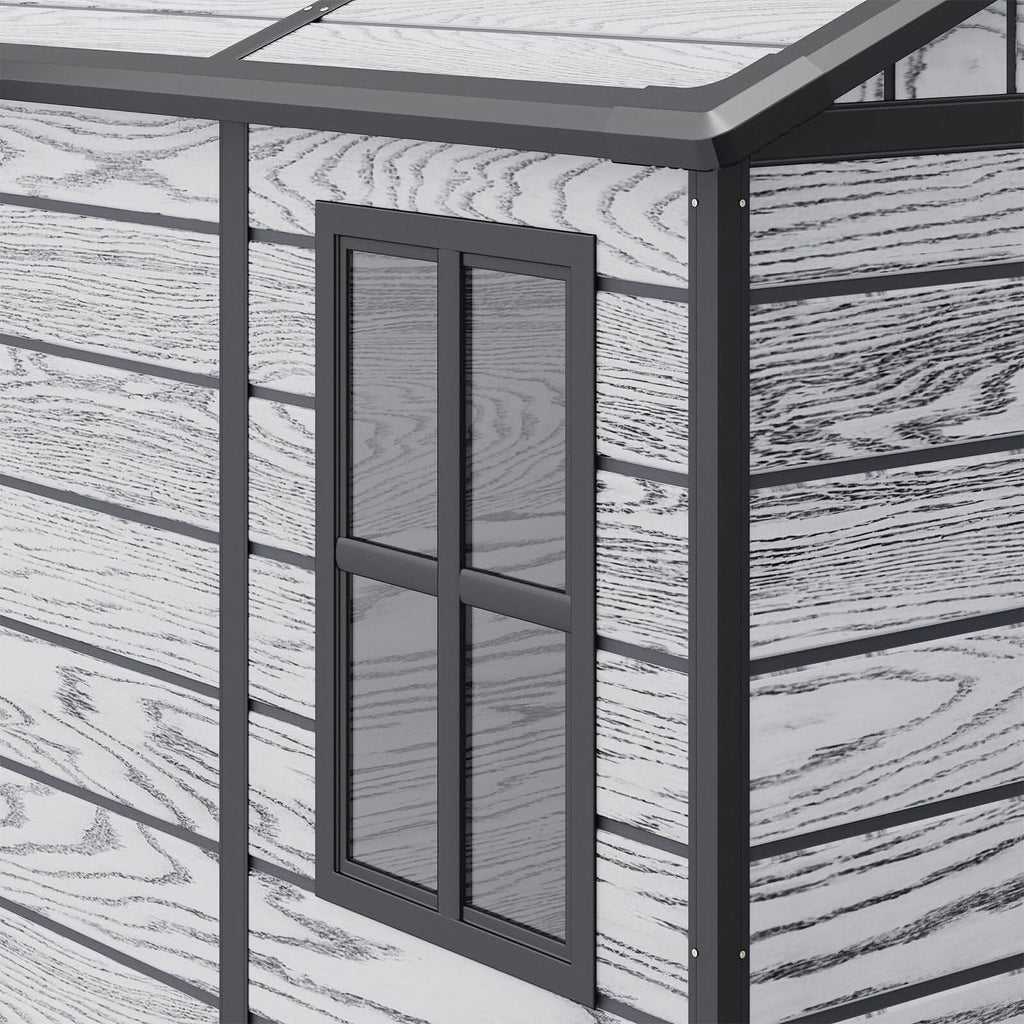 8x4/6x6ft PP Outdoor Apex/Flat Roof Garden Storage Shed with Window and Vent