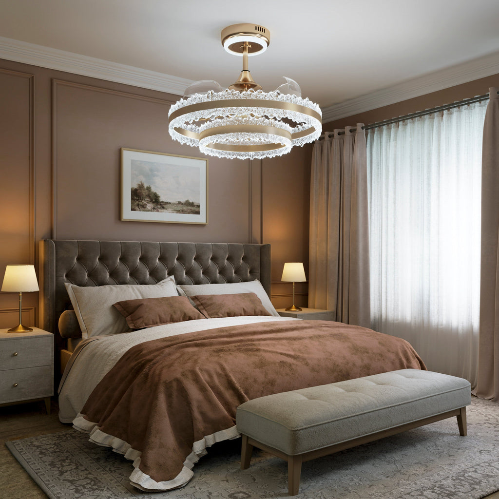 Lightsin Luxury Gold Frame LED Ceiling Fan Light with Retractable Blades