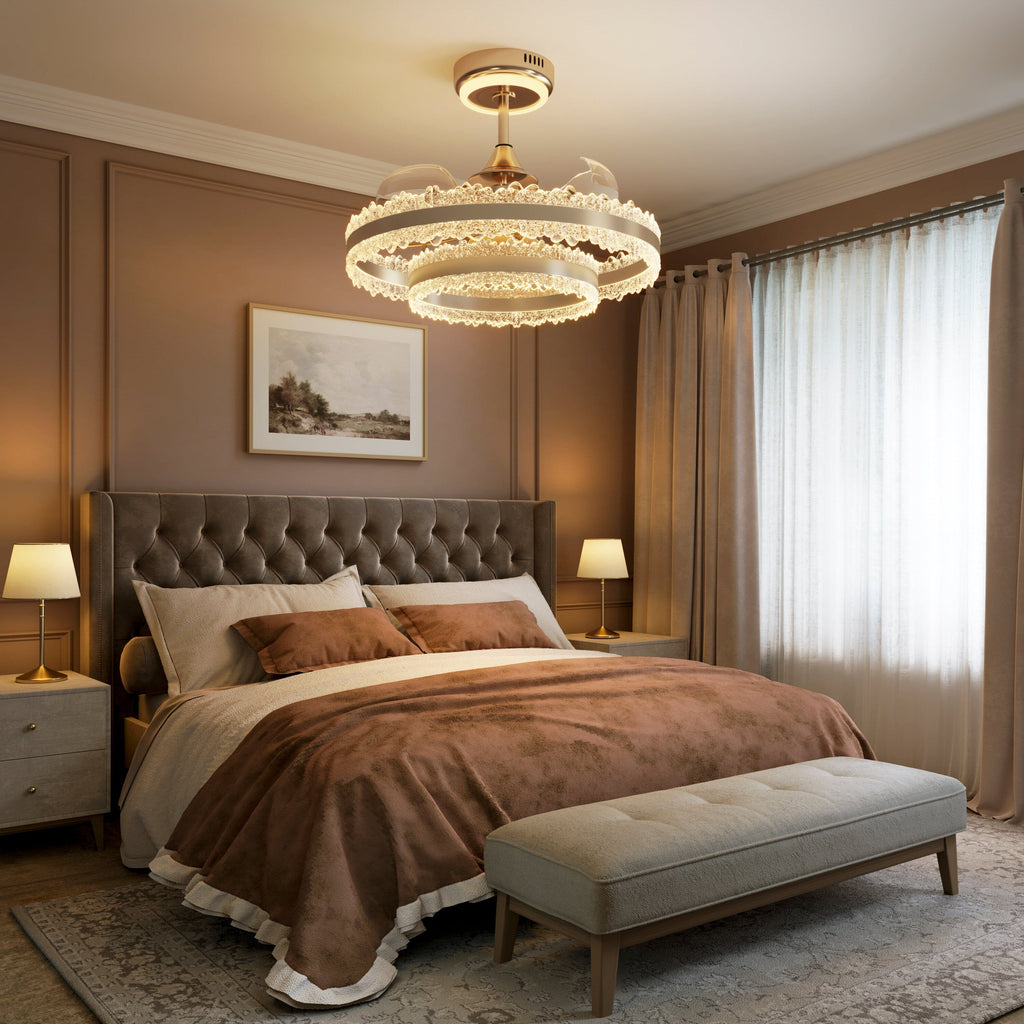 Lightsin Luxury Gold Frame LED Ceiling Fan Light with Retractable Blades
