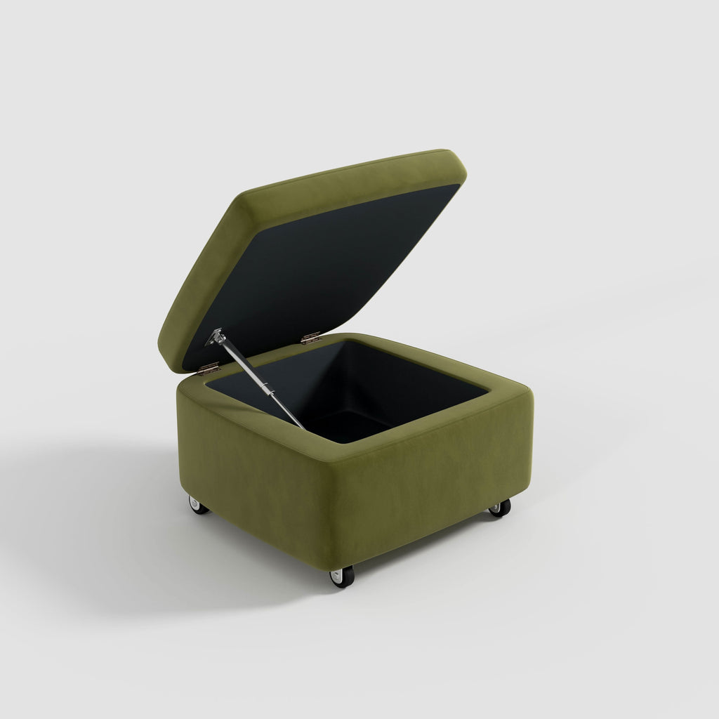 Cottonfy Green Velvet Armchair with Hidden Storage Footstool