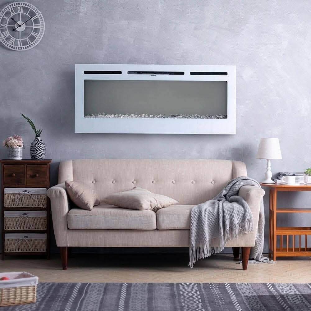 60 Inch Wall Mounted Fireplaces Recessed Fireplace 1800W White 5120BTU Electric Heaters