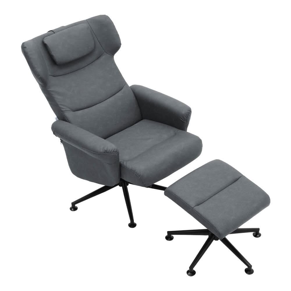 Black/Grey/Brown Faux Leather Swivel?Armchair with Footstool
