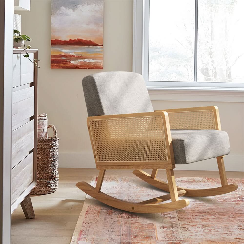 Linen Wooden Rocking Chair-Grey