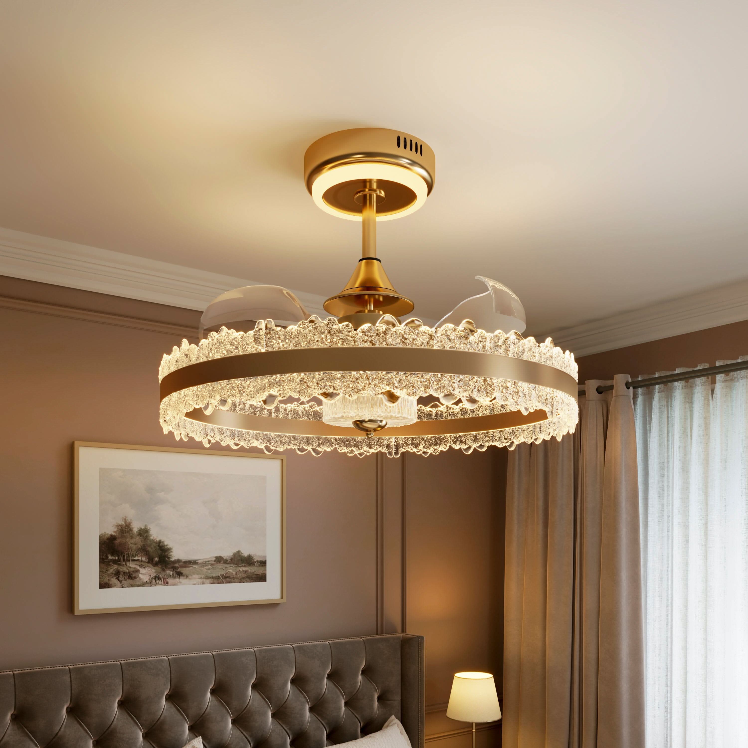 Lightsin Modern Gold Halo Ceiling Fan Light with Remote, 6 Speeds & 3 Colour Temperatures