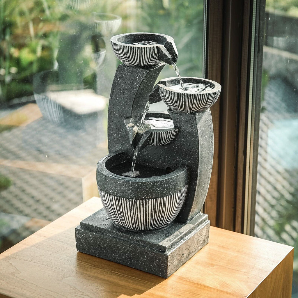 Cascading Bowls Garden Water Feature Fountain 4-Tier Fountain LED Fountain