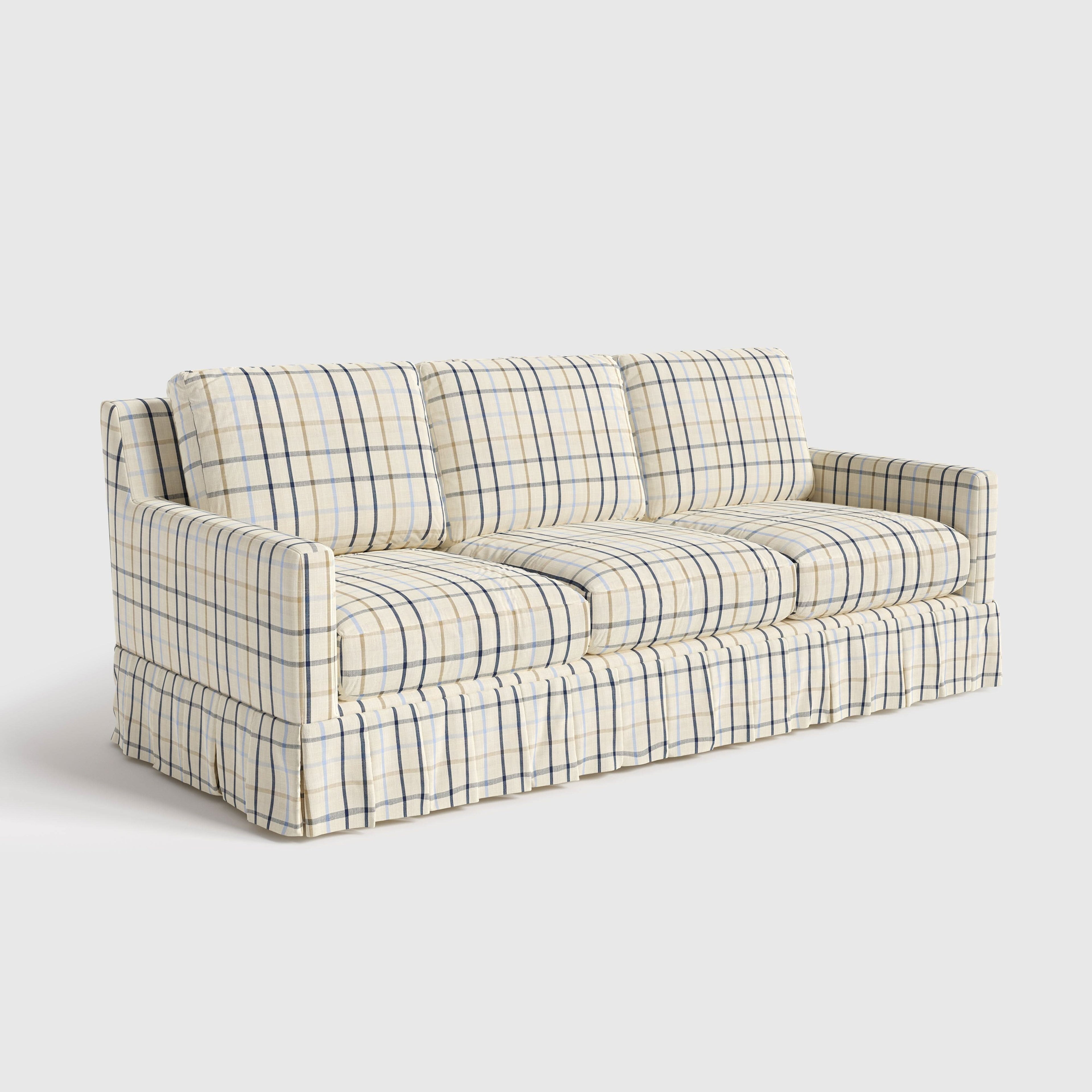 Cottonfy 3 Seater Striped Sofa with Removable Covers and Skirted Design
