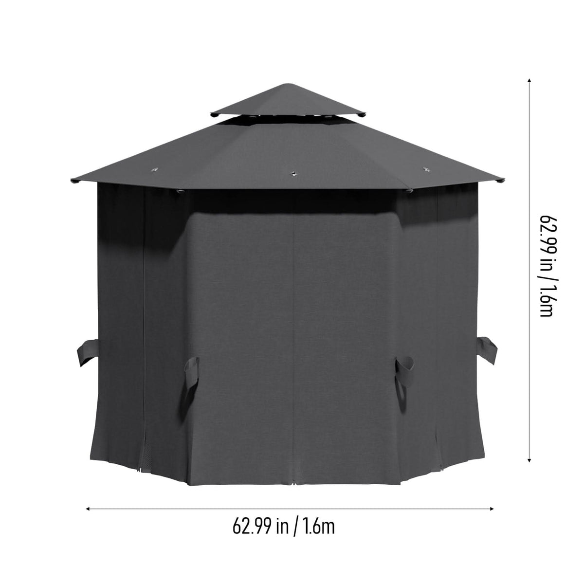1.6x1.6x1.6m Dark Grey Hexagonal Shade Canopy with Fence