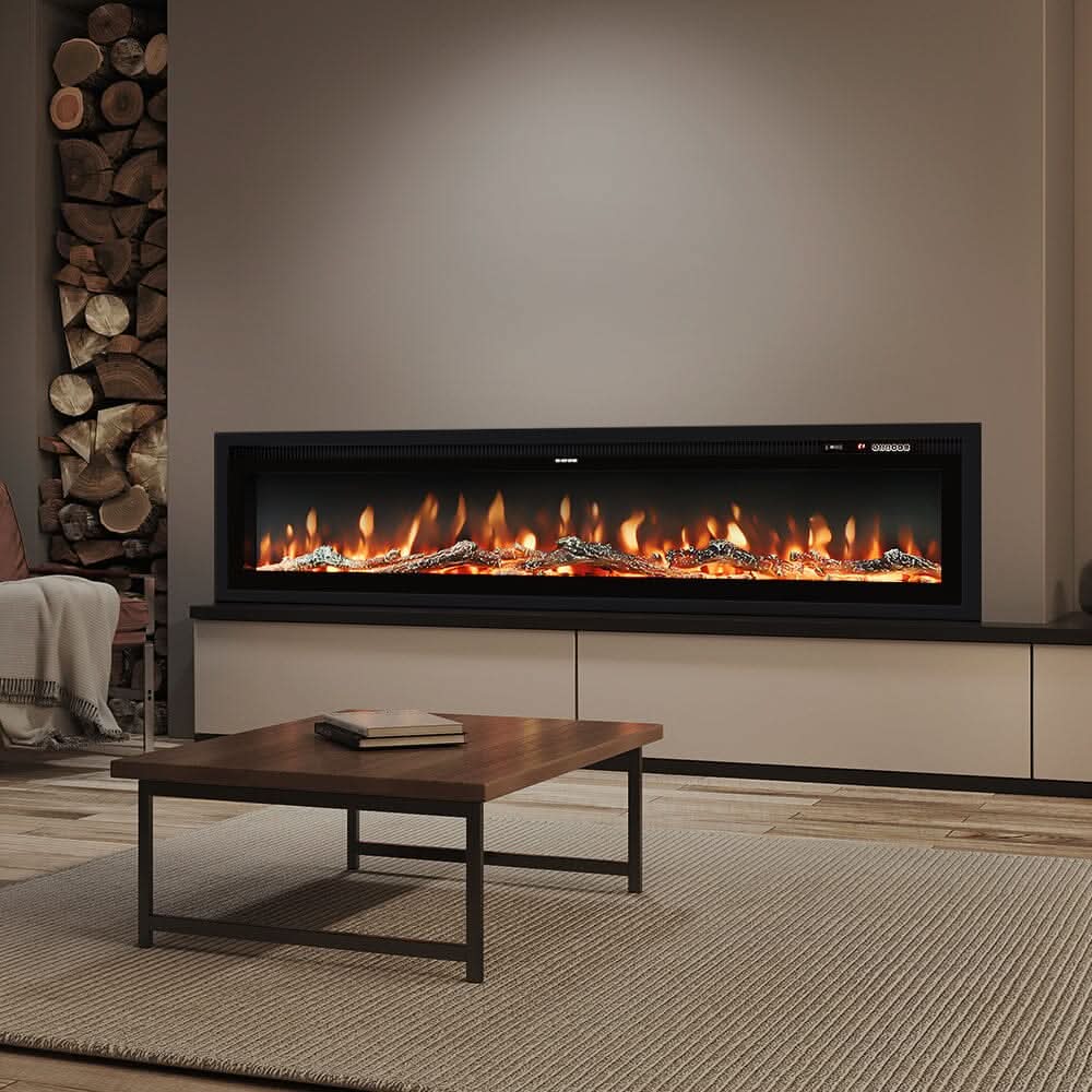 70/80/100 Inch Electric Fireplace with Remote 9 Flame Colours Freestanding Fireplaces