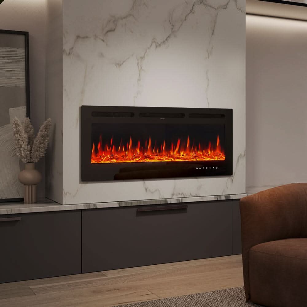 50 Inch Wall Mounted Electric Fireplace Insert Heater 9 Flame Colours 1800W
