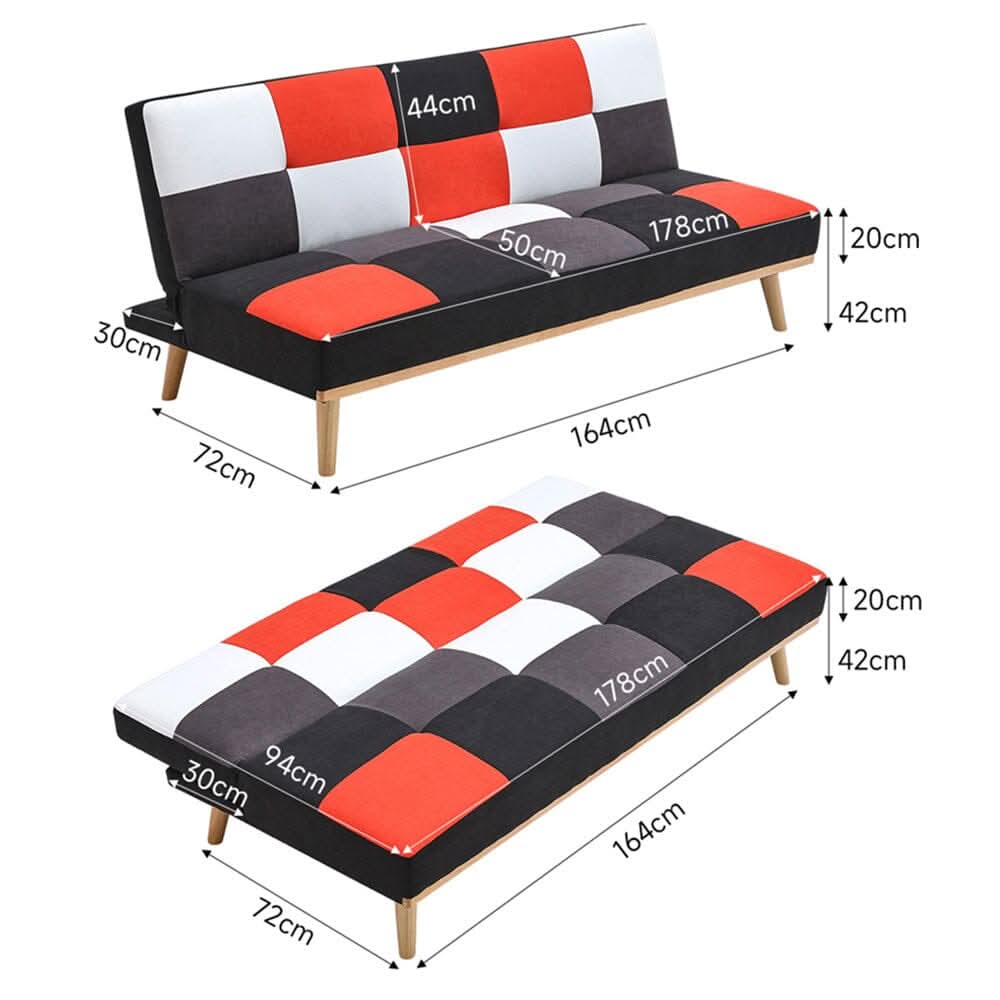 3-Seater Multicolour Checkered Sofa Bed