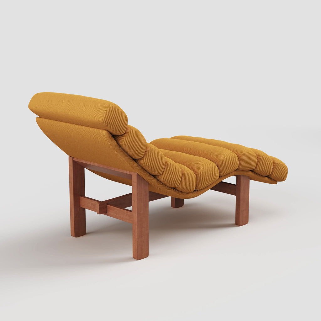 Cottonfy Modern Ergonomic Corduroy Chaise Lounge with Natural Wooden Frame