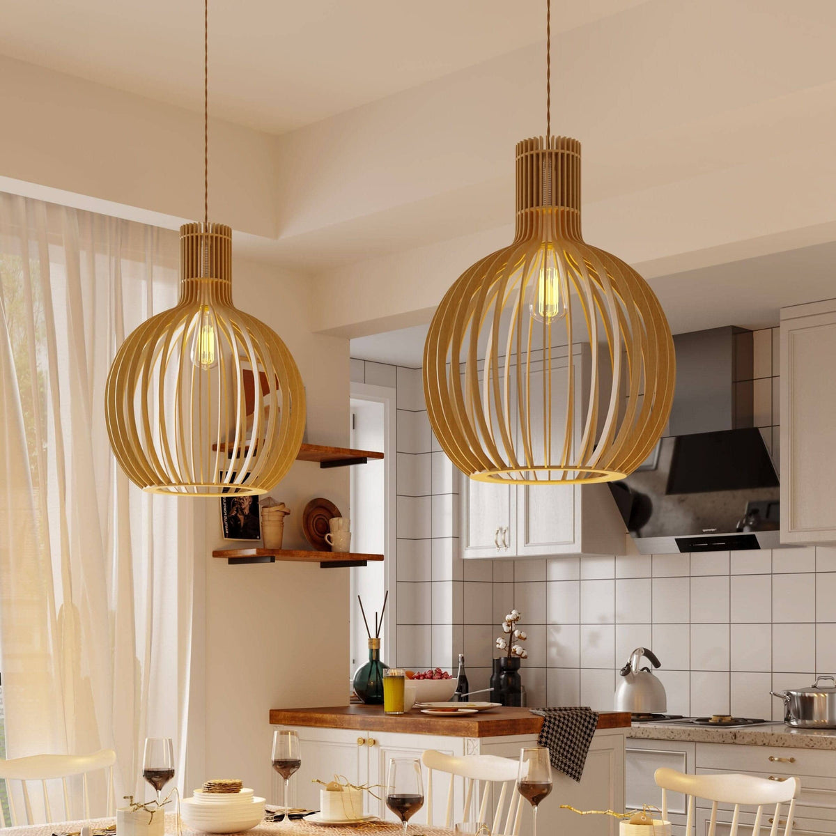 ‍Lightsin Shadome-Scandinavian LED Wooden Birdcage Pendant Light (100% off)