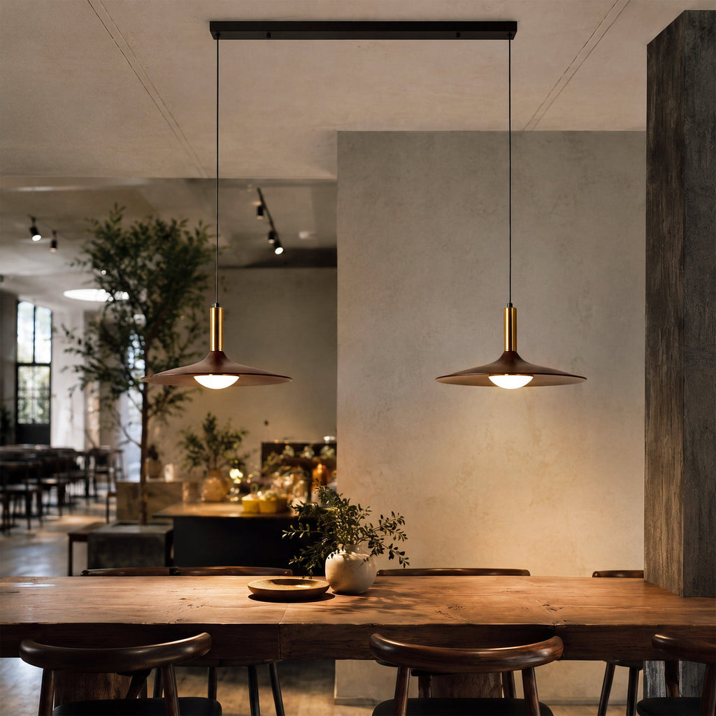 Walnut Double Pendant Light | Linear E27 Ceiling Lamp