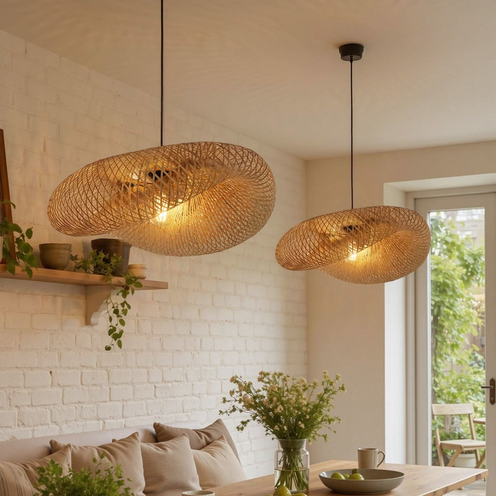 Lightsin Eco-Friendly Handmade Bamboo Pendant Light 60/80cm for Dining Room & Living Room