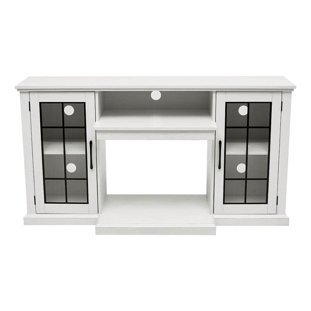 Smallbee Panoramic Glass Fireplace TV Stand with Storage Cabinets, Customizable Flames & Remote Control