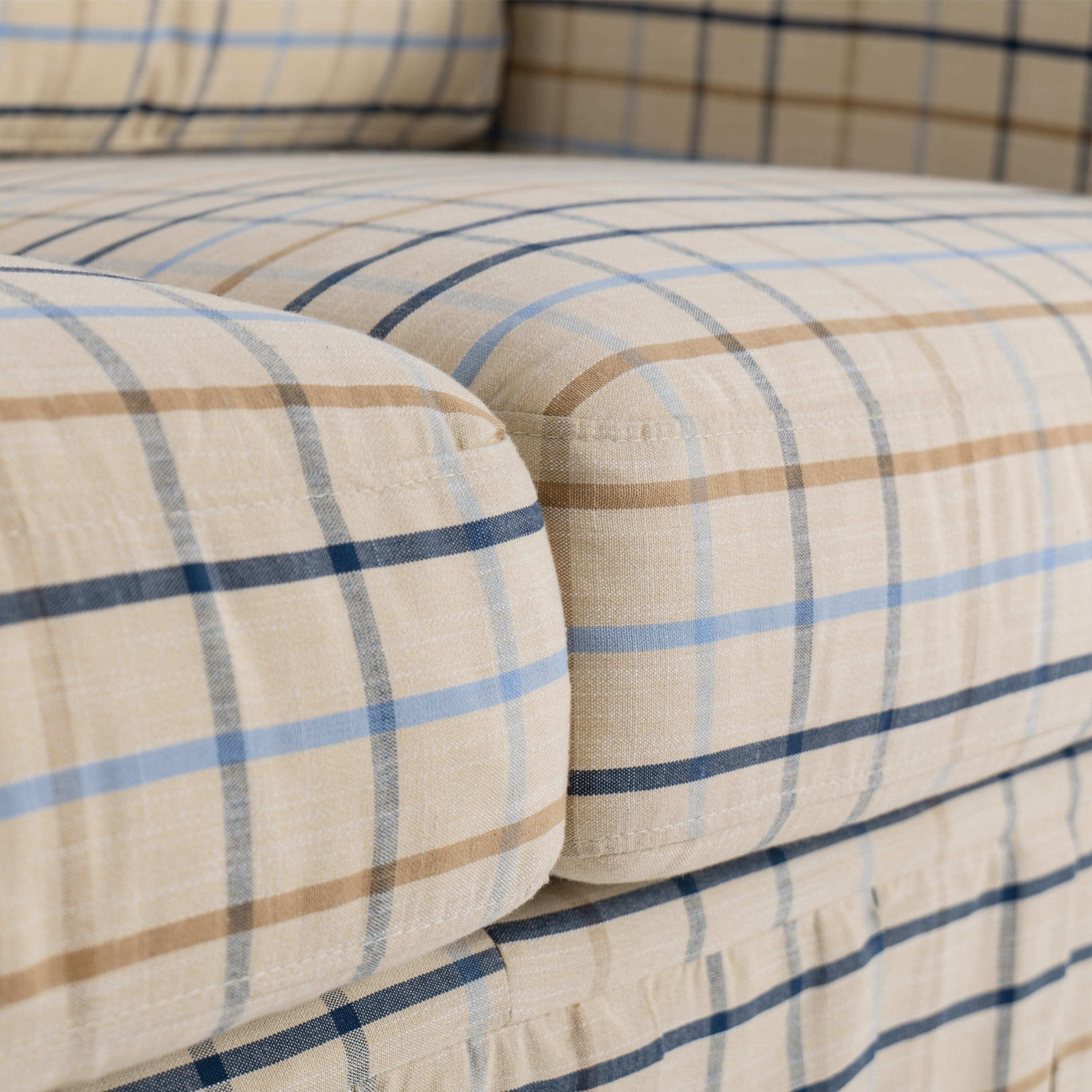 Cottonfy Blue Gingham Sofa with Skirted Base