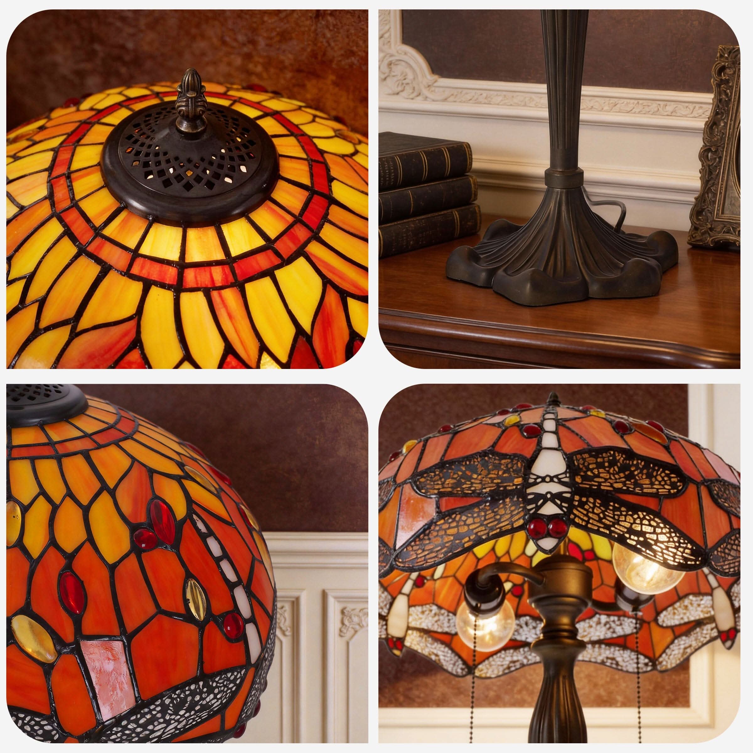 Lightin Tiffany Table Lamp | Handcrafted Stained Glass Dragonfly Series